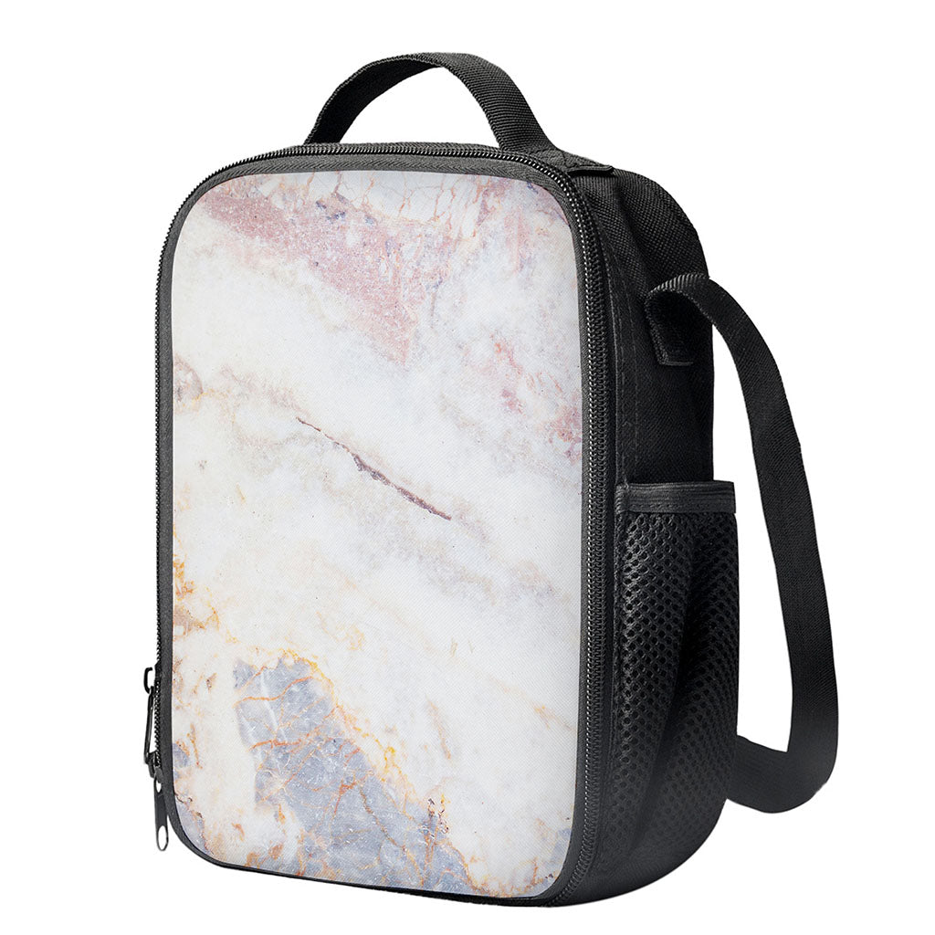 Pink White Grey Marble Print Crossbody Lunch Bag
