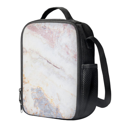 Pink White Grey Marble Print Crossbody Lunch Bag
