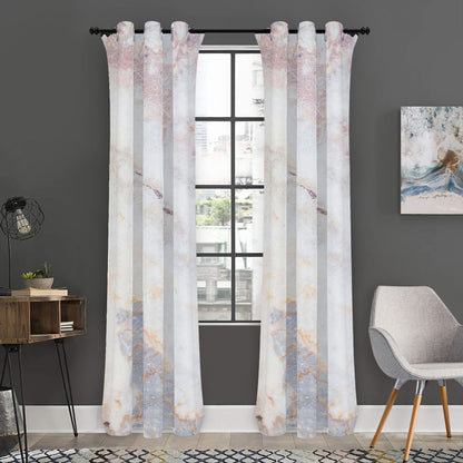 Pink White Grey Marble Print Curtain