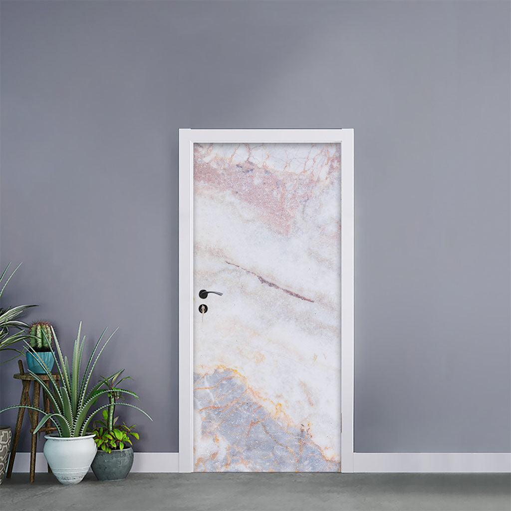 Pink White Grey Marble Print Door Sticker