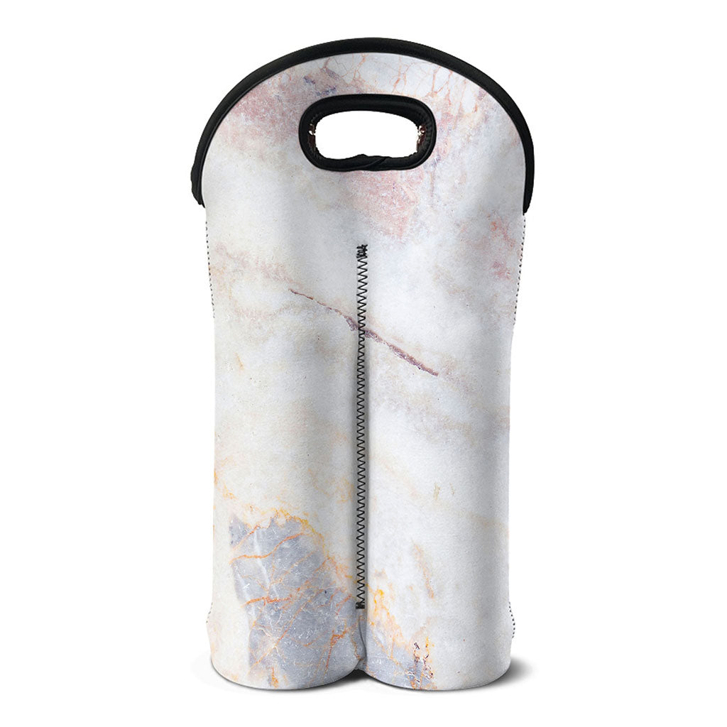 Pink White Grey Marble Print Double Neoprene Wine Tote