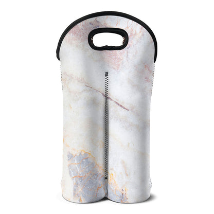 Pink White Grey Marble Print Double Neoprene Wine Tote