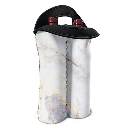 Pink White Grey Marble Print Double Neoprene Wine Tote