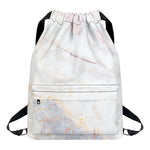 Pink White Grey Marble Print Drawstring Backpack