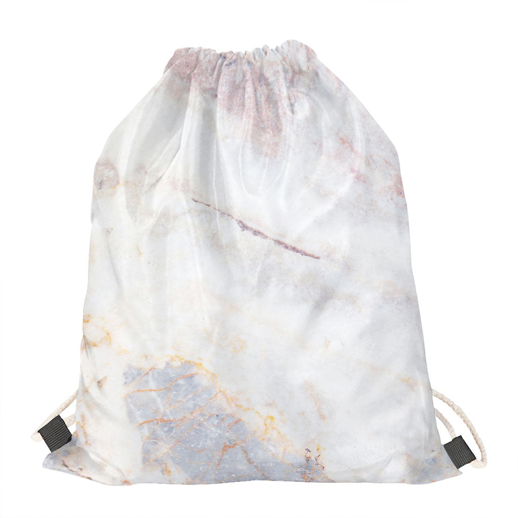 Pink White Grey Marble Print Drawstring Bag