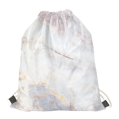 Pink White Grey Marble Print Drawstring Bag