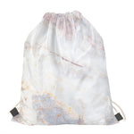 Pink White Grey Marble Print Drawstring Bag