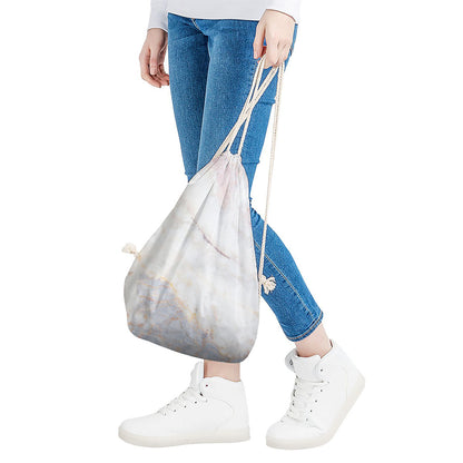 Pink White Grey Marble Print Drawstring Bag