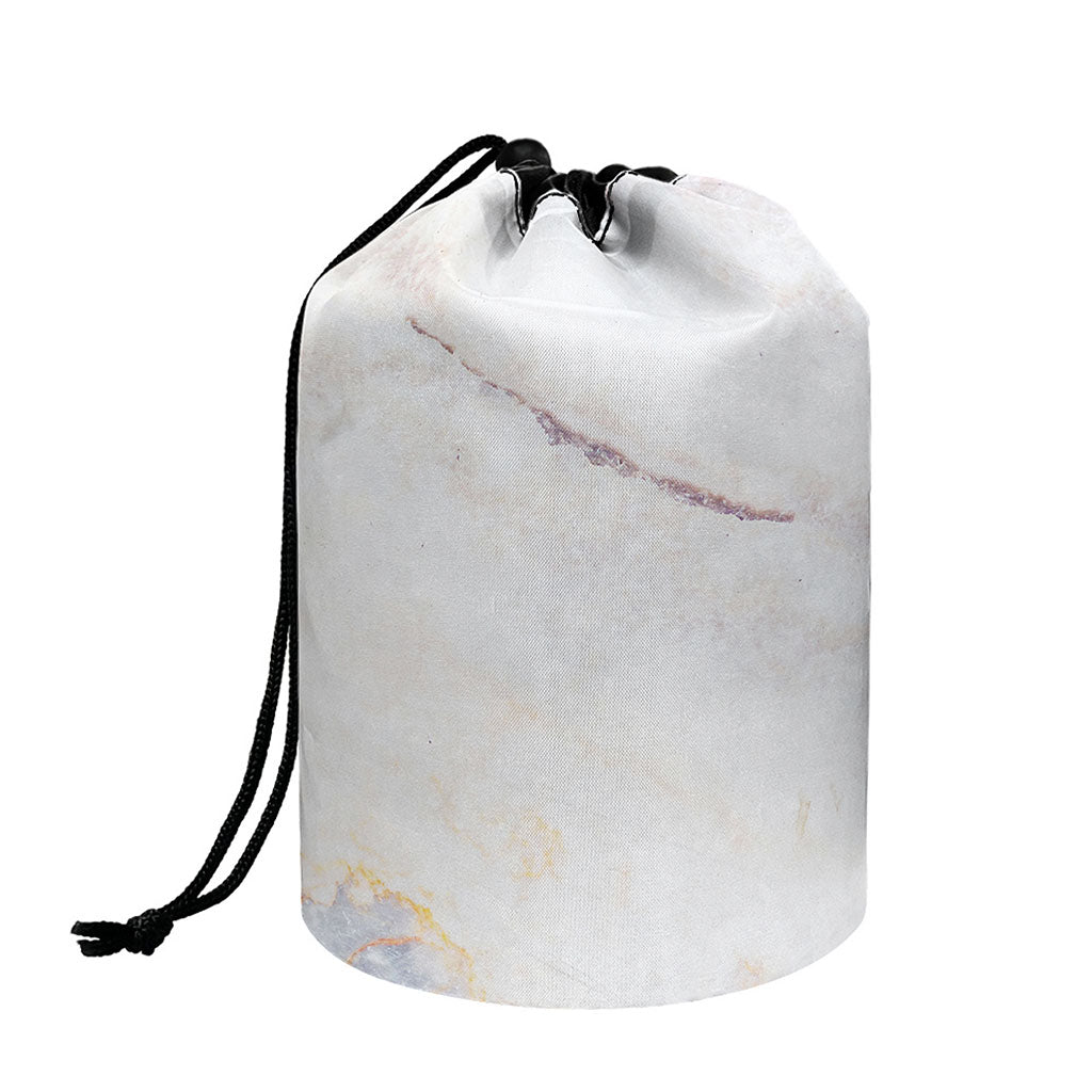 Pink White Grey Marble Print Drawstring Makeup Bag