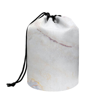 Pink White Grey Marble Print Drawstring Makeup Bag