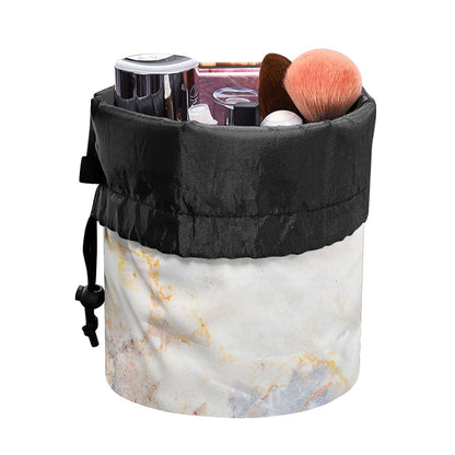 Pink White Grey Marble Print Drawstring Makeup Bag