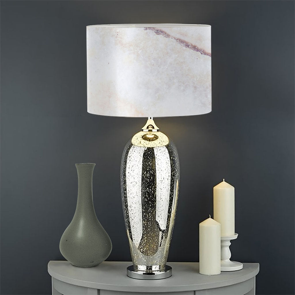 Pink White Grey Marble Print Drum Lamp Shade