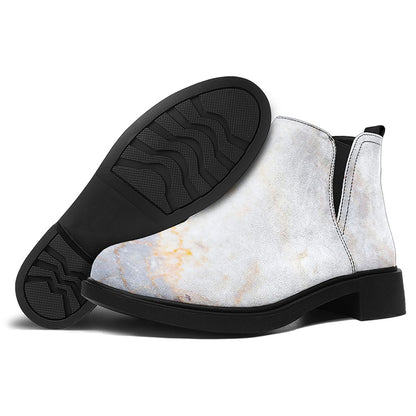 Pink White Grey Marble Print Flat Ankle Boots