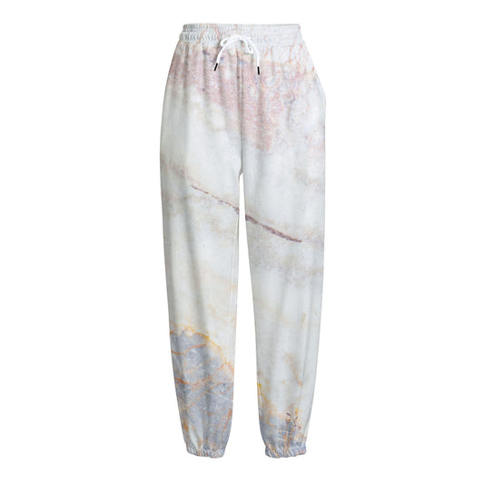 Pink White Grey Marble Print Fleece Lined Knit Pants