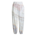 Pink White Grey Marble Print Fleece Lined Knit Pants