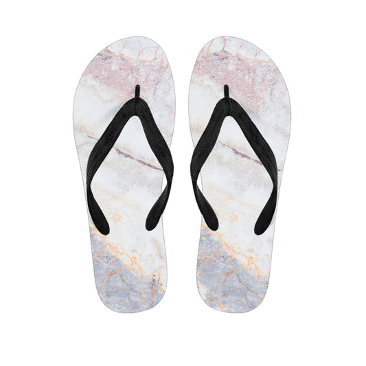 Pink White Grey Marble Print Flip Flops