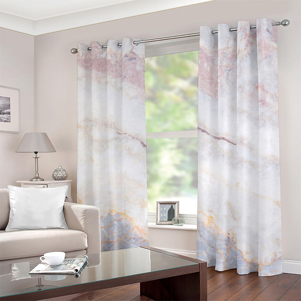 Pink White Grey Marble Print Grommet Curtains