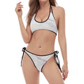 Pink White Grey Marble Print Halter Scoop Tie Side Bikini