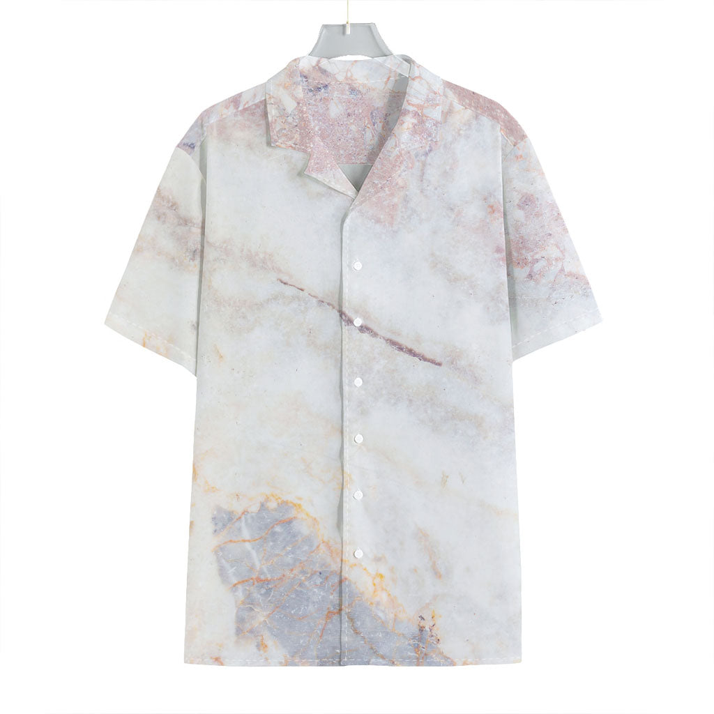 Pink White Grey Marble Print Hawaiian Shirt