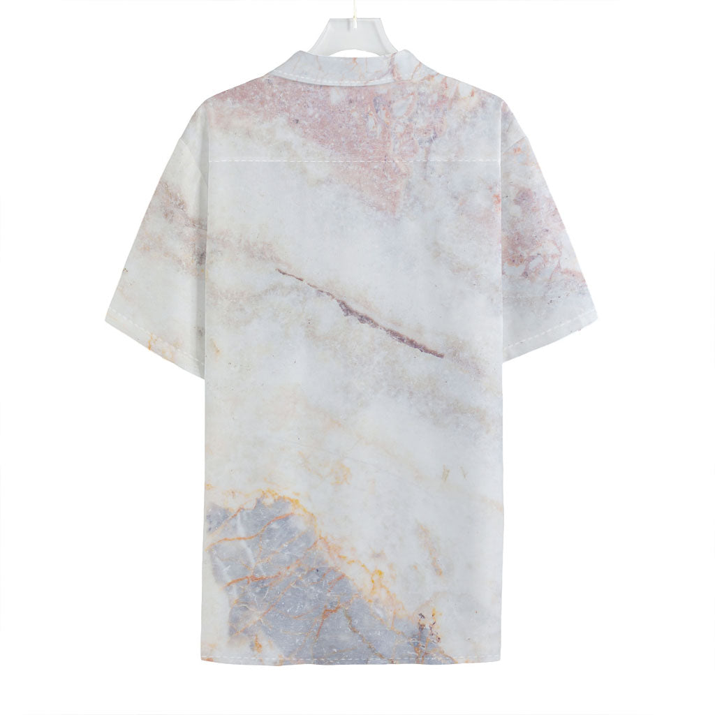 Pink White Grey Marble Print Hawaiian Shirt