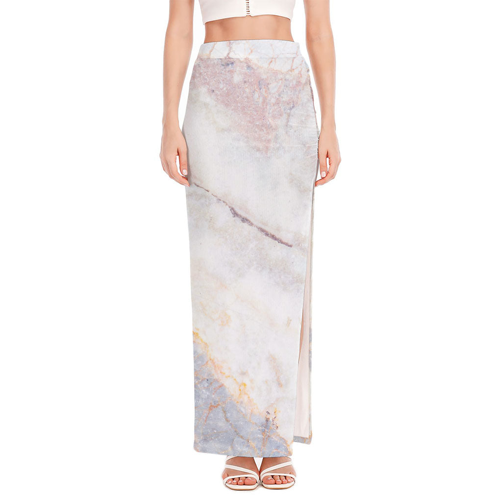 Pink White Grey Marble Print High Slit Maxi Skirt