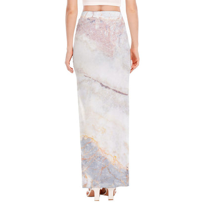 Pink White Grey Marble Print High Slit Maxi Skirt