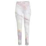 Pink White Grey Marble Print High-Waisted Pocket Leggings