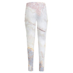 Pink White Grey Marble Print High-Waisted Pocket Leggings
