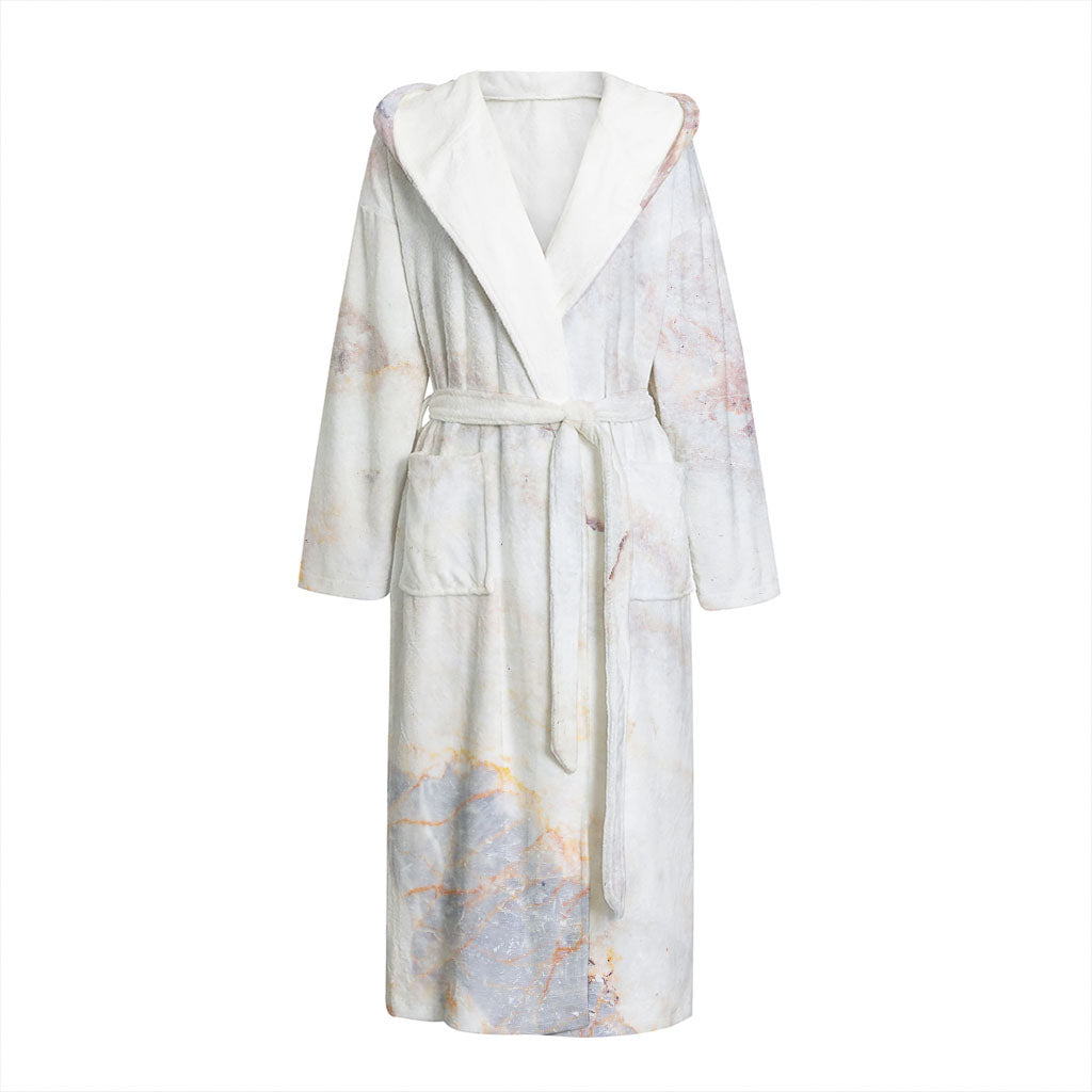 Pink White Grey Marble Print Hooded Bathrobe