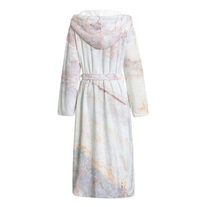 Pink White Grey Marble Print Hooded Bathrobe