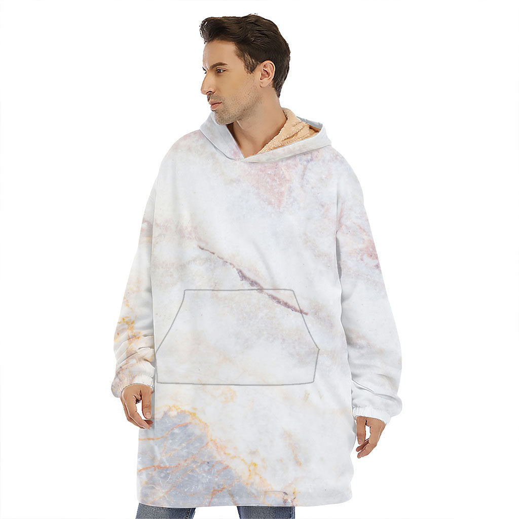 Pink White Grey Marble Print Hoodie Blanket