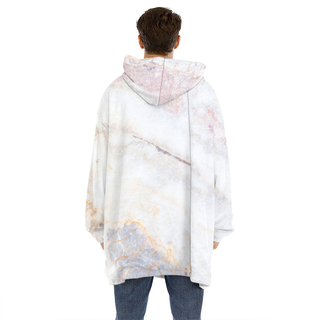 Pink White Grey Marble Print Hoodie Blanket