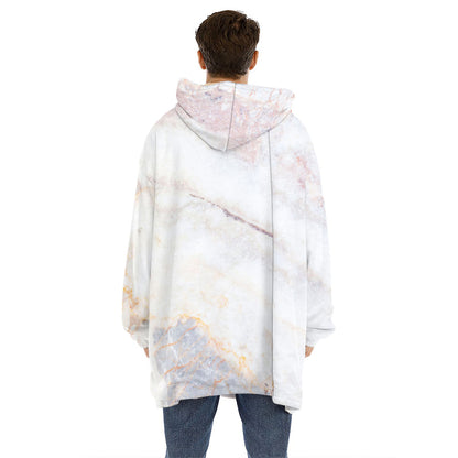 Pink White Grey Marble Print Hoodie Blanket