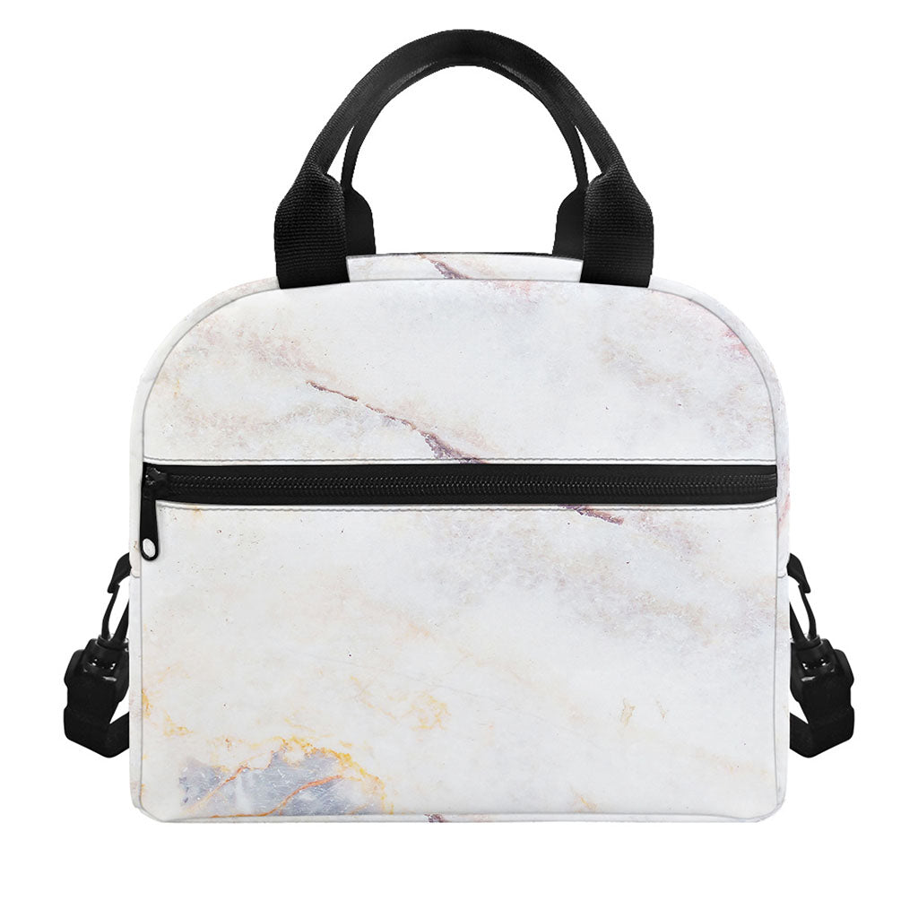 Pink White Grey Marble Print Insulated Lunch Bag