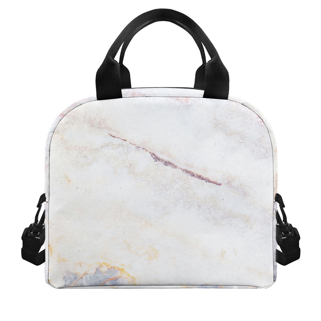 Pink White Grey Marble Print Insulated Lunch Bag
