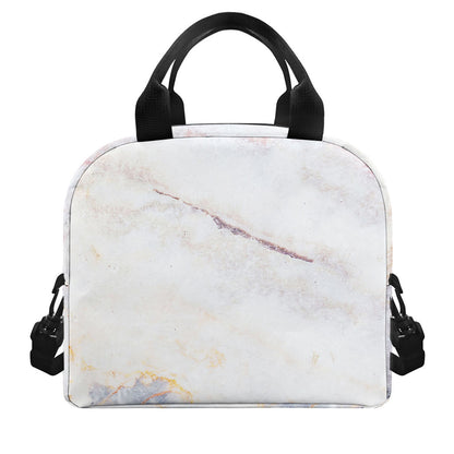 Pink White Grey Marble Print Insulated Lunch Bag