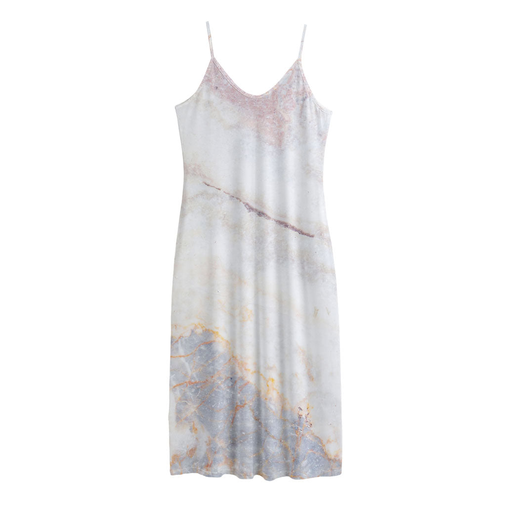 Pink White Grey Marble Print Jersey Midi Cami Dress