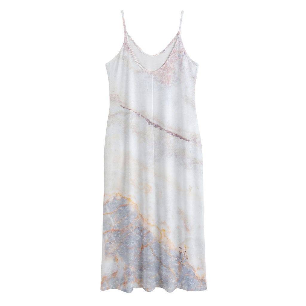 Pink White Grey Marble Print Jersey Midi Cami Dress