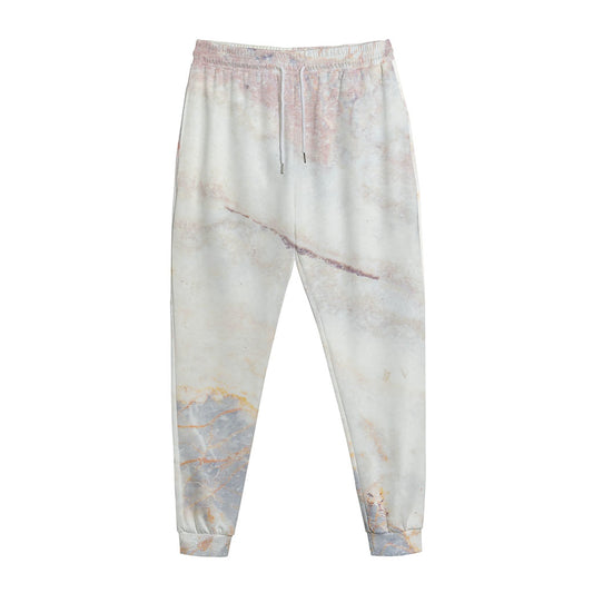 Pink White Grey Marble Print Jogger Pants