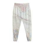 Pink White Grey Marble Print Jogger Pants