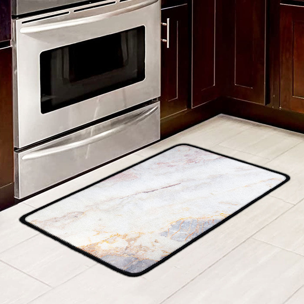 Pink White Grey Marble Print Kitchen Mat