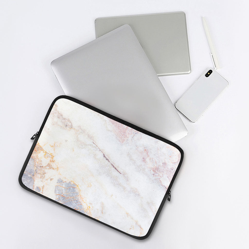 Pink White Grey Marble Print Laptop Sleeve