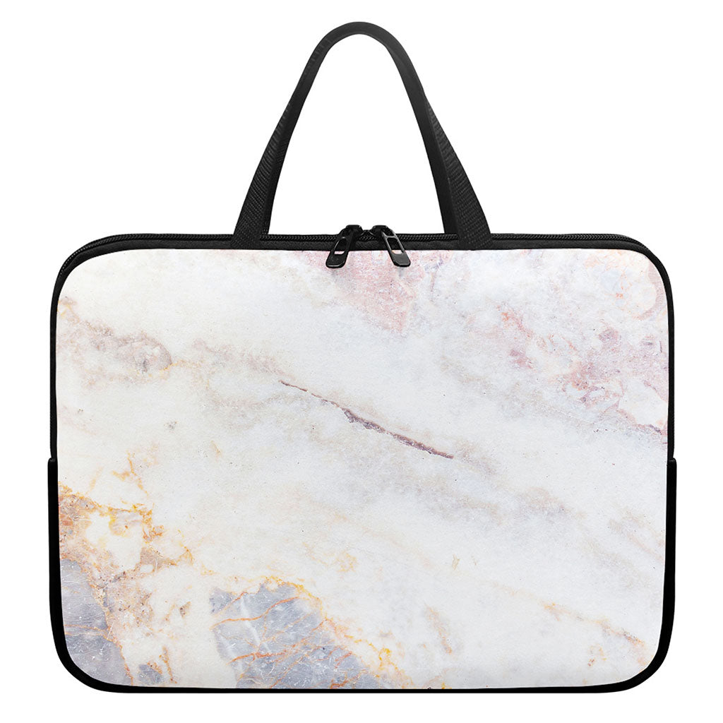 Pink White Grey Marble Print Laptop Sleeve With Handle