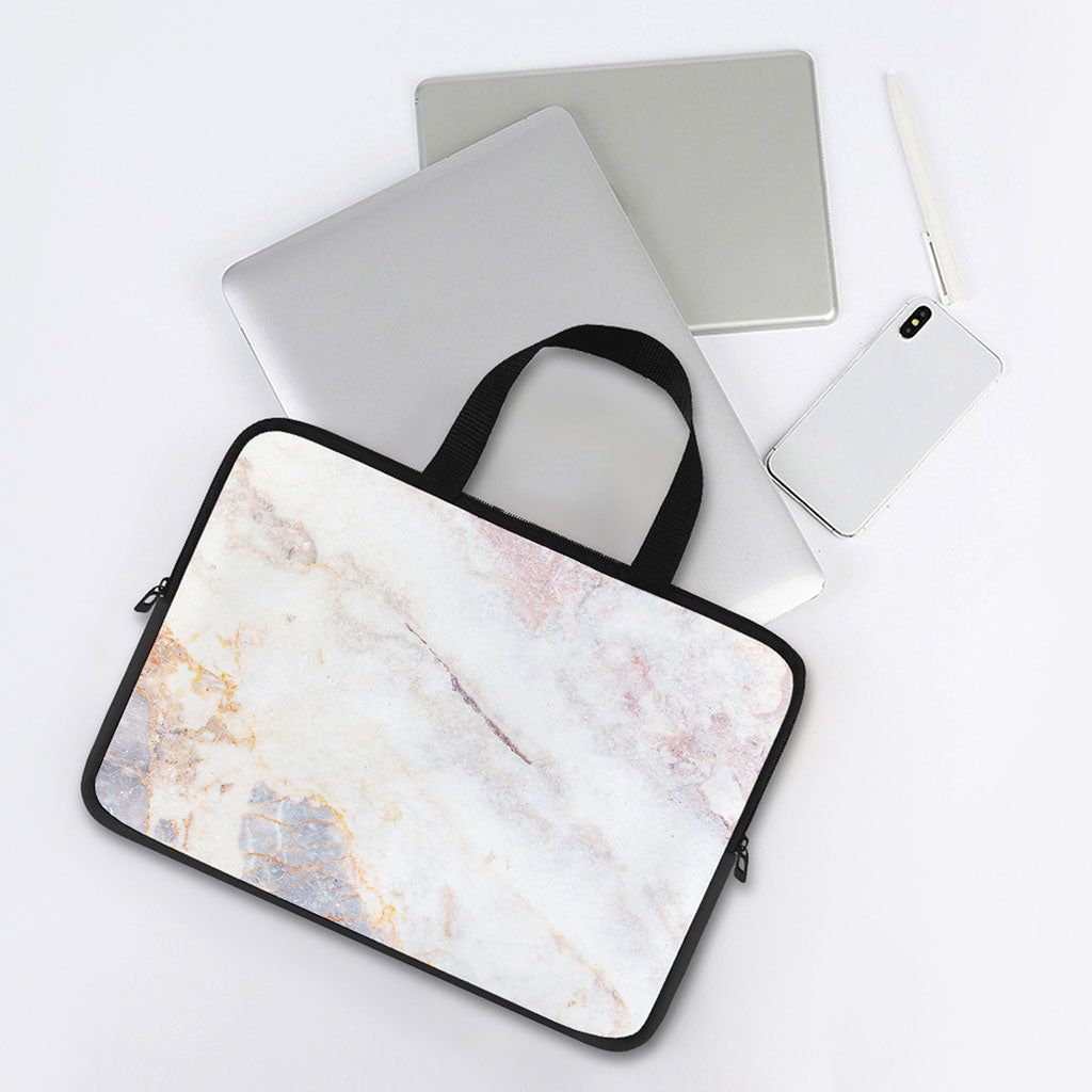Pink White Grey Marble Print Laptop Sleeve With Handle