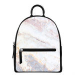 Pink White Grey Marble Print Leather Backpack