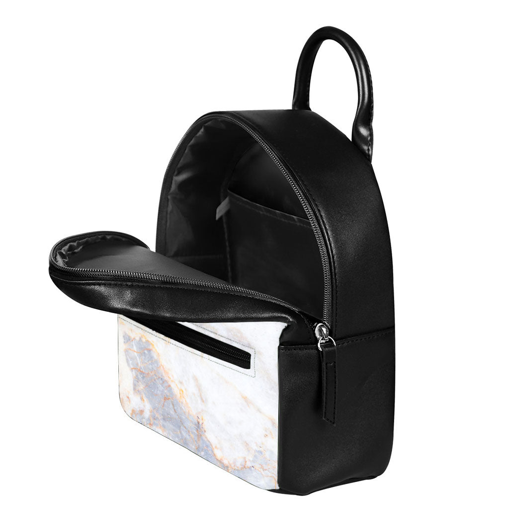 Pink White Grey Marble Print Leather Backpack