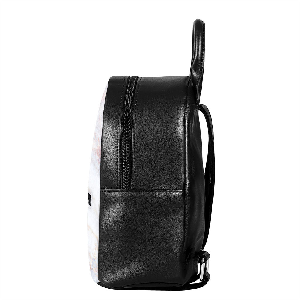 Pink White Grey Marble Print Leather Backpack