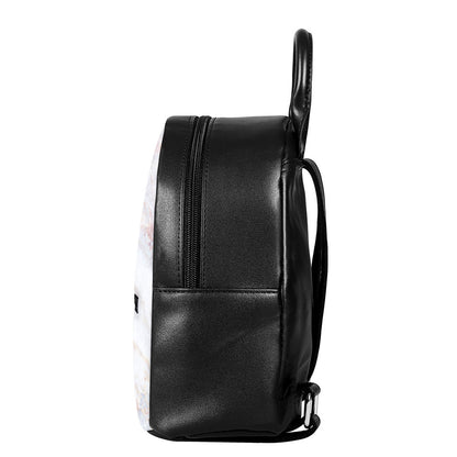 Pink White Grey Marble Print Leather Backpack
