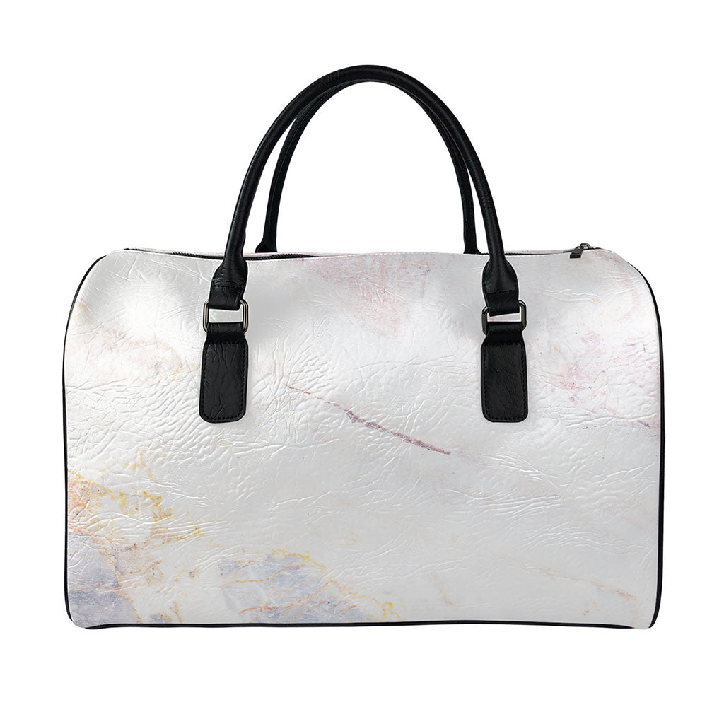 Pink White Grey Marble Print Leather Duffle Bag