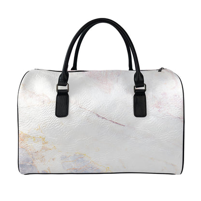 Pink White Grey Marble Print Leather Duffle Bag